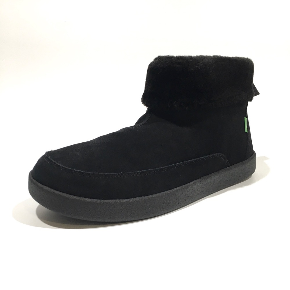 SANUK ROLL-TOP LINED BOOTIE -BLACK SUEDE  -WOMEN US 11 -NEW